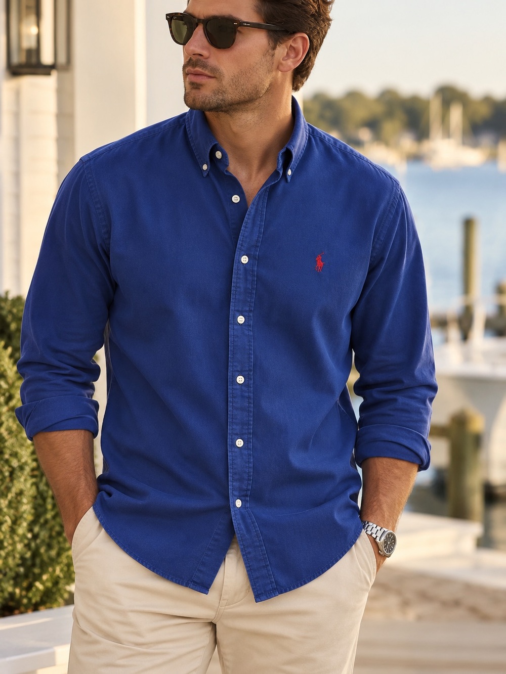 Ralph Lauren Blake Men’s L/S Blue Cotton Button Down Shirt Size L Preppy